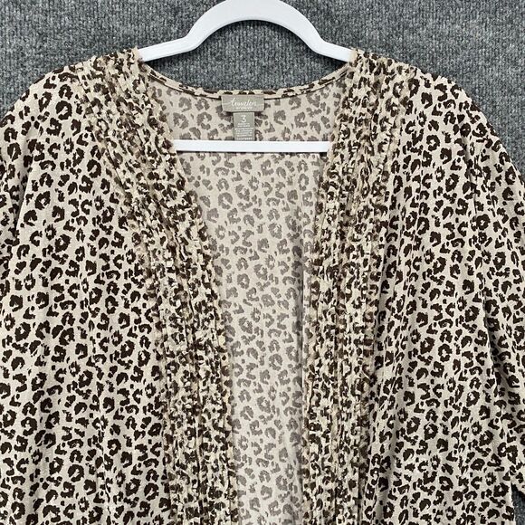 Travelers Chicos Cardigan Top 3 Women XL Gray Slinky Leopard Open Front Casual - Picture 2 of 7